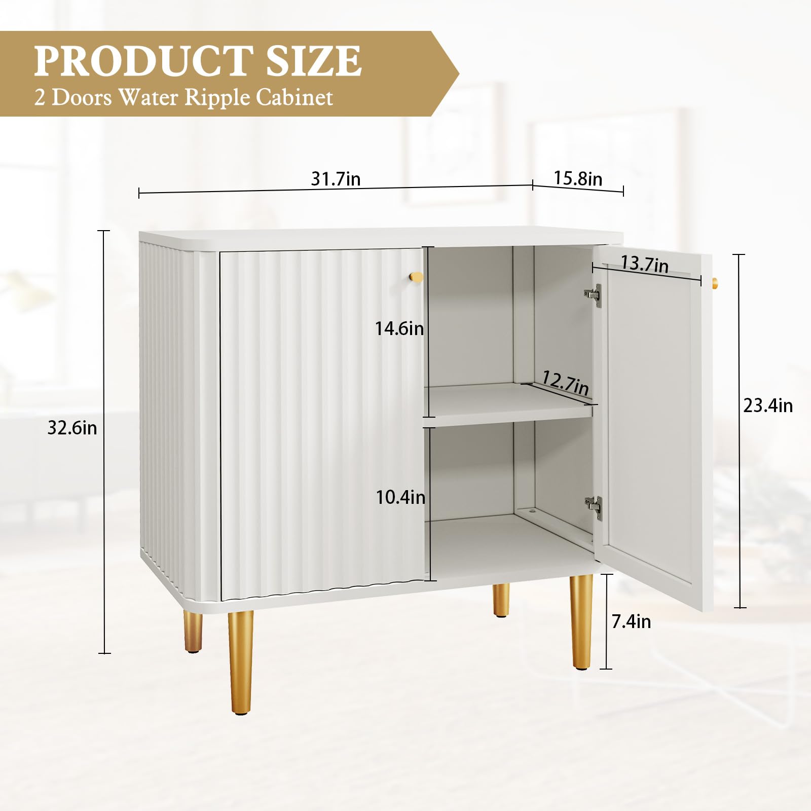 HLR Fluted Sideboard Buffet Cabinet - White Modern 2-Door Storage Credenza for Kitchen, Living Room & Entryway | Perfect for Dining Room Storage, Hallway Decor & Home Organization