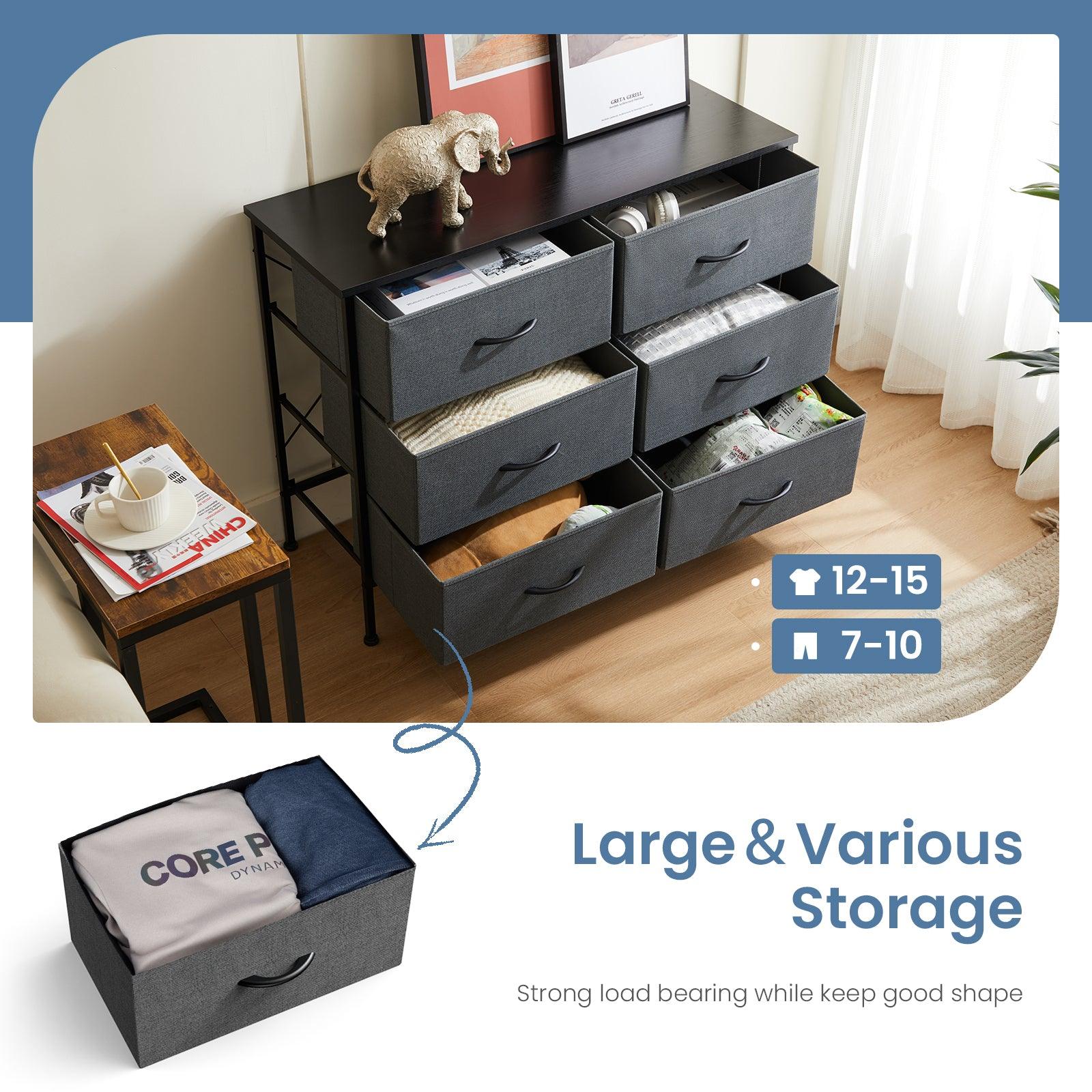 6-Drawer Fabric Dresser for Bedroom with Metal Frame & Wooden Top - Wide Storage Chest for Clothes, Bedding & TV Stand - Perfect for Master Bedroom, Guest Room & Dorm Organization
