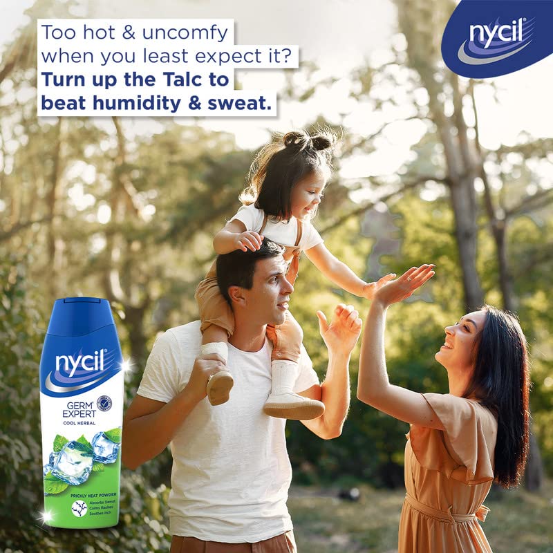 Nycil Cool Herbal Powder | Germ Expert Talcum | 150g + 50g Free | Anti-Bacterial & Odor Control | Perfect for Gym Bags, Baby Care & Summer Comfort
