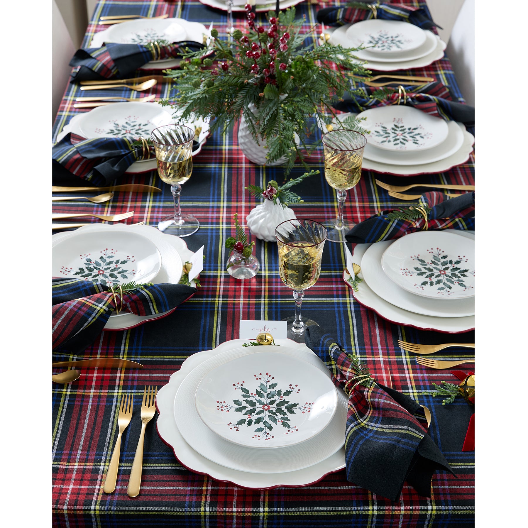 Premium Stewart Plaid Tablecloth - 100% Cotton, Wrinkle-Resistant, Washable - Perfect for Dining Room, Kitchen, Party & Holiday Decor