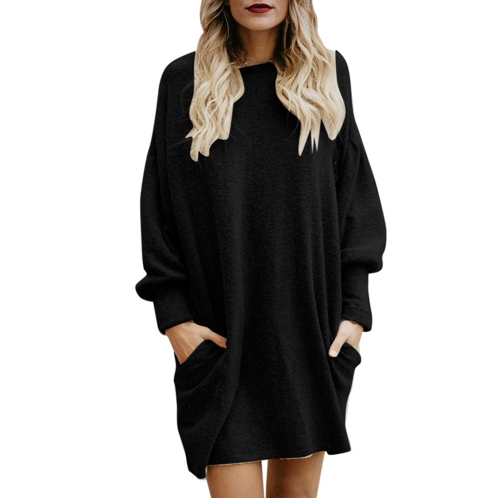 Handyulong Women's Oversized Knit Sweatshirt Dress - Casual Loose Long Tunic Pullover Blouse for Lounge Wear, Street Style & Fall Fashion