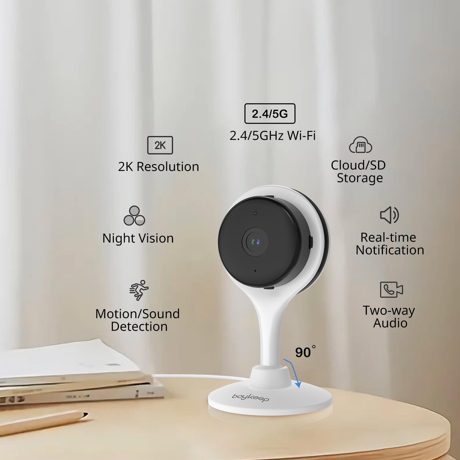 2K Indoor Security Camera with 2.4GHz Wi-Fi - Baby Monitor, Pet Camera & Elder Care with Night Vision, 2-Way Audio, Phone App & Free 12-Second Cloud/SD Card Storage (K10 Model) - Perfect for Home, Nursery, Pet Room & Office Surveillance