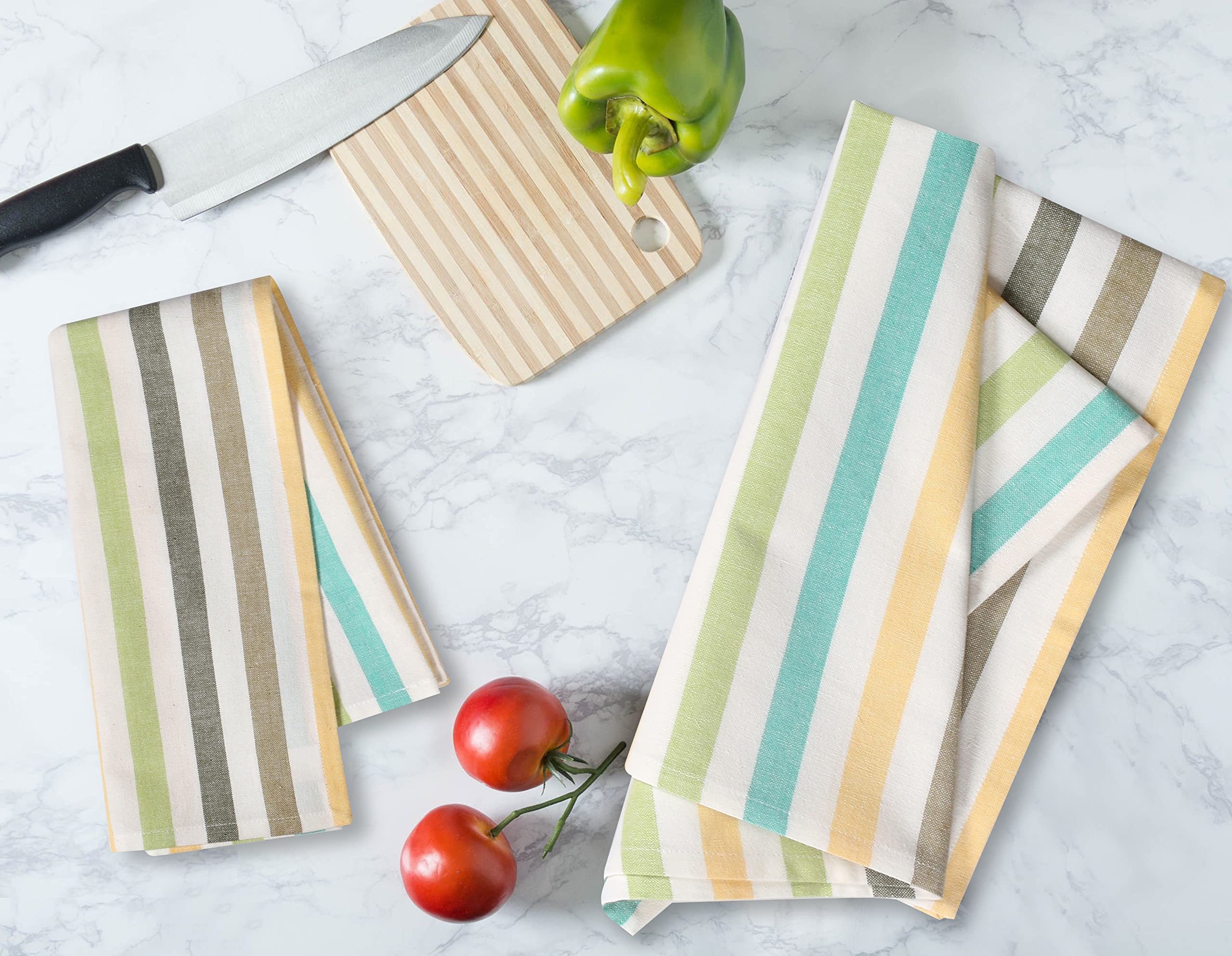 Premium Cotton Kitchen Towels Set of 6 - Super Absorbent & Soft for Cooking, Cleaning & Drying - 20x30in Striped Design