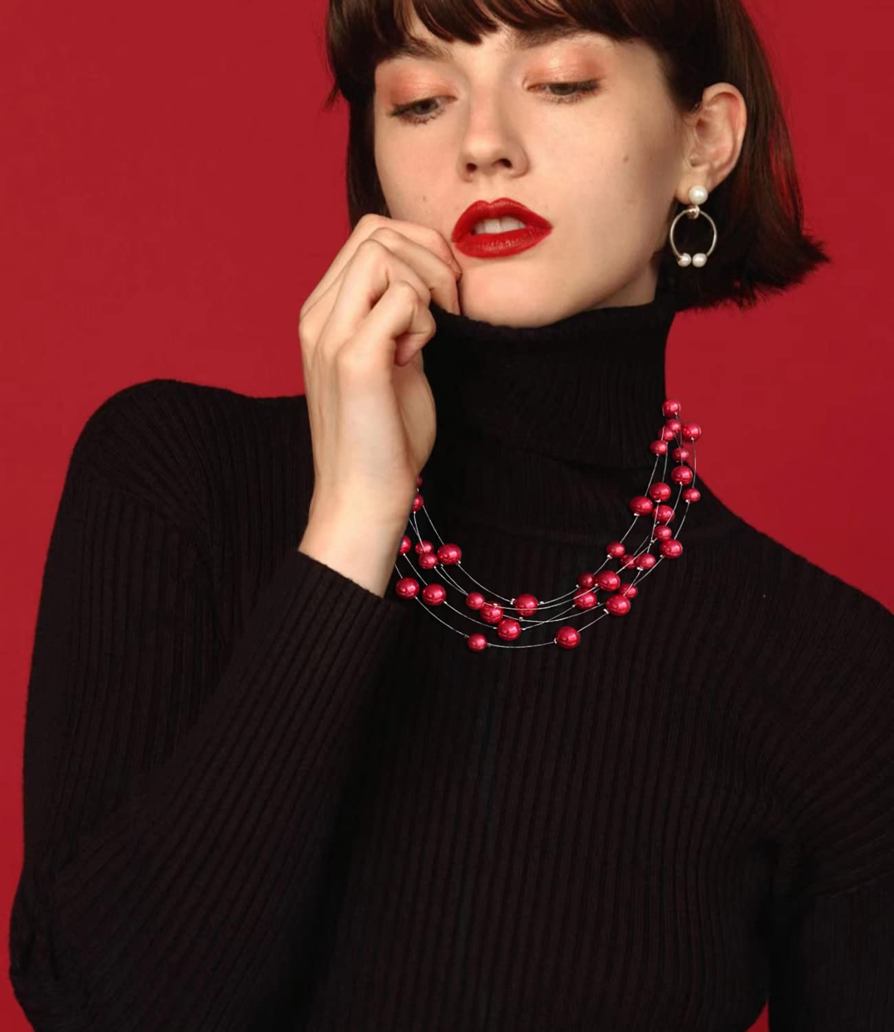 FULU AUTUMN Layered Pearl Necklace - Handmade Boho Choker with Silver Beads, Statement Costume Jewelry for Women | Perfect for Boho Fashion, Parties & Gifts