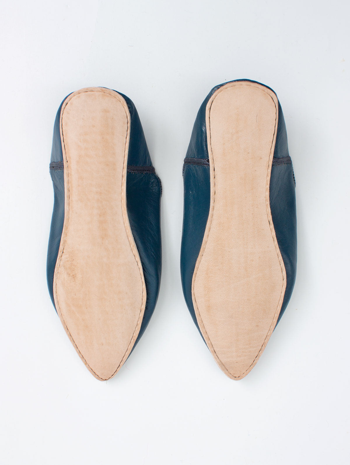 Authentic Moroccan Plain Pointed Babouche Slippers - Soft Leather Blueberry Color | Comfortable House Shoes for Relaxing at Home & Cultural Fashion Statement