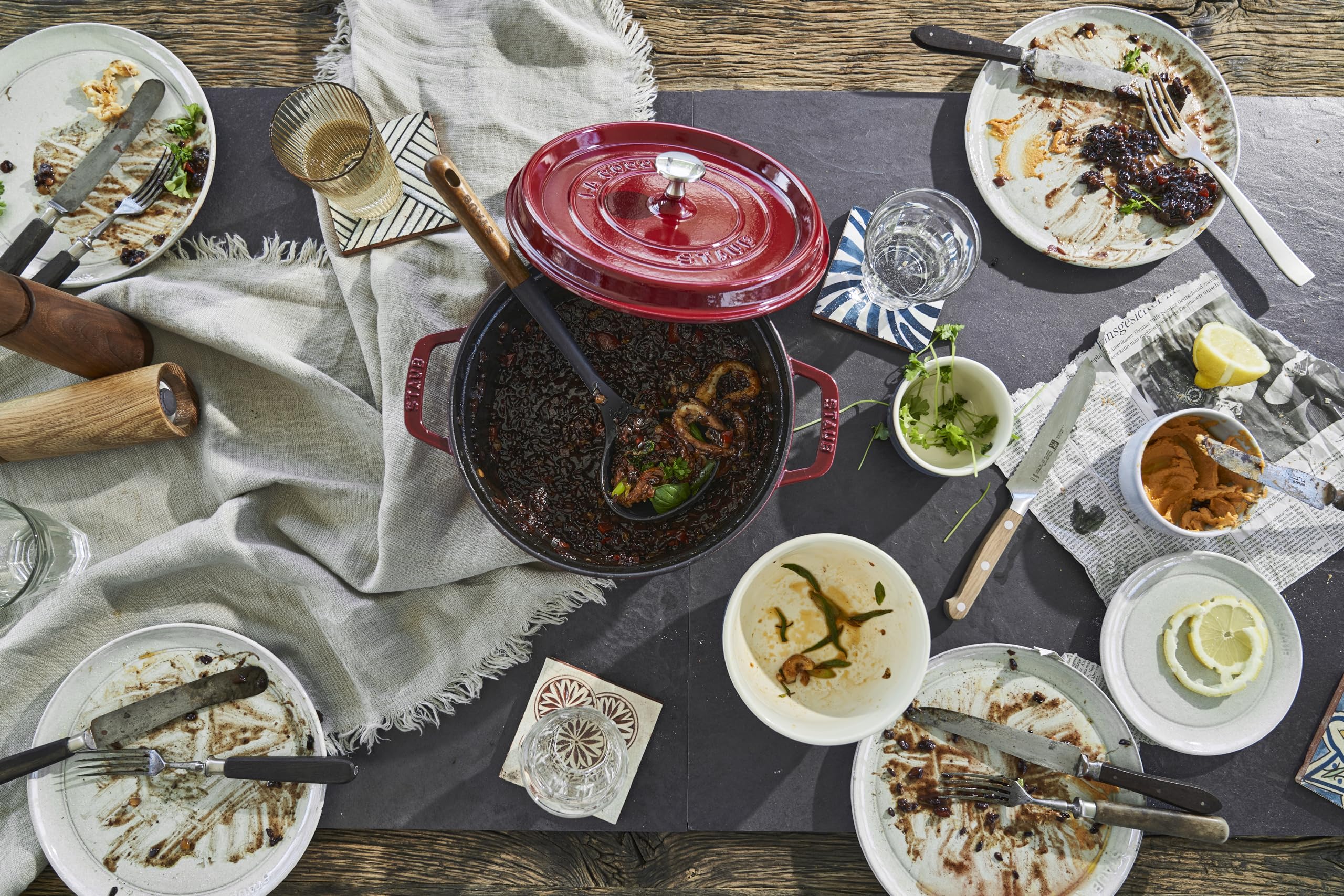 STAUB 40502-294-0 Round Cocotte, 3.8 Quart Enameled Cast Iron Dutch Oven, Cherry Red (Bordeaux) - Perfect for Braising, Stewing & Slow Cooking Soups