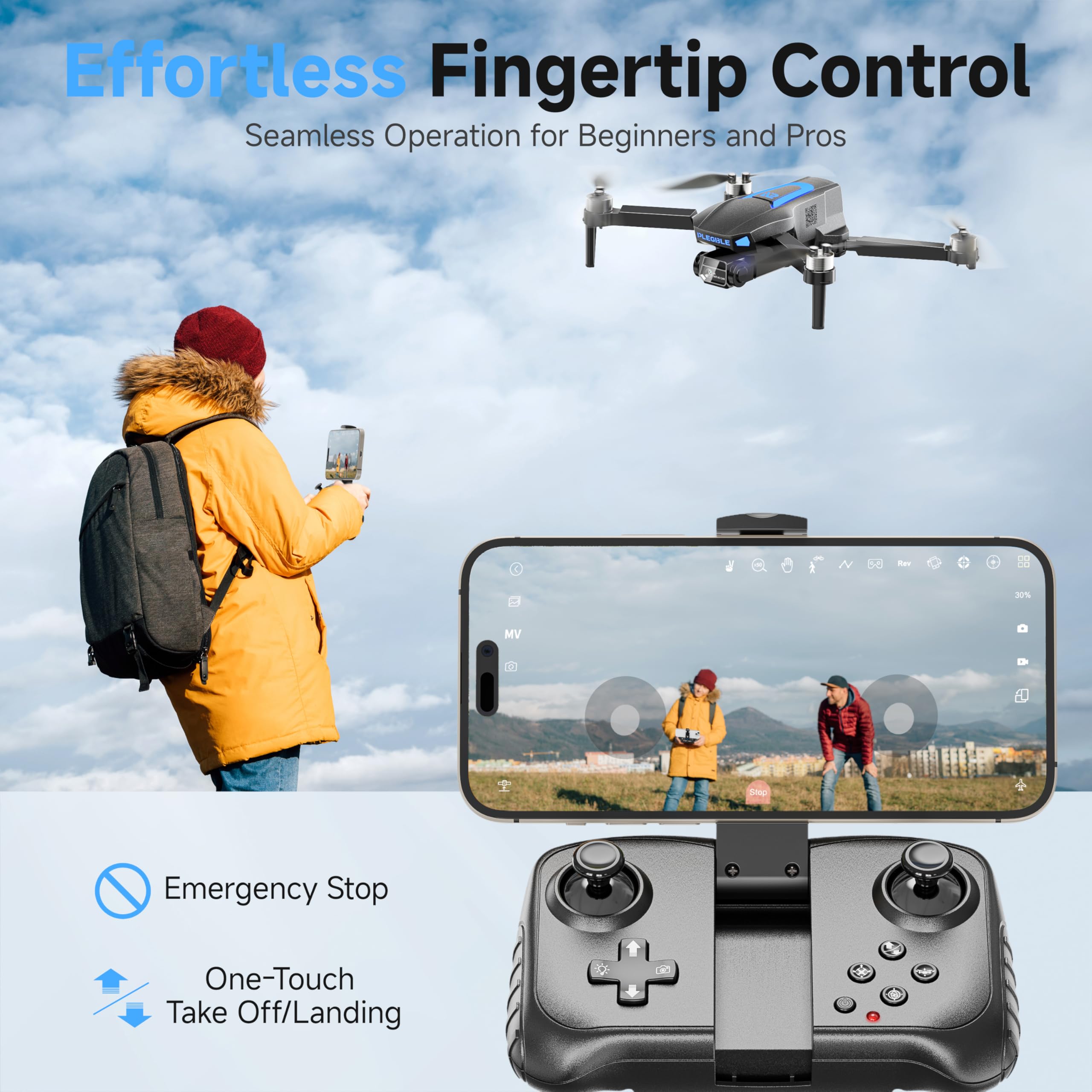 4K FPV Foldable RC Drone with Brushless Motor - 45 Mins Flight Time, 3 Batteries & Beyond-Range Alert - Best Camera Drone for Adults, Kids & Beginners - Perfect for Aerial Photography, Outdoor Adventures & Gifts for Men & Boys