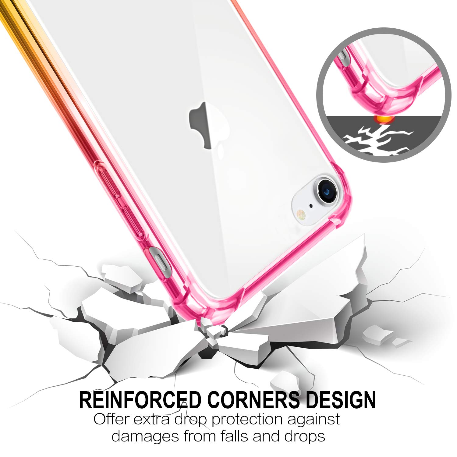 Premium Clear iPhone SE 2020/8/7 Case - Slim Shockproof Protective Cover with TPU Bumper & Hard PC Back | Anti-Scratch Cute Pink Gold Design for 4.7 Inch iPhones | Perfect for Everyday Use, Travel & Work Protection