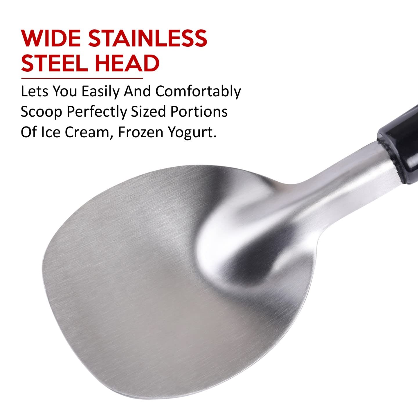 Premium Stainless Steel Ice Cream Scoop with Ergonomic Plastic Handle - Heavy Duty, Durable & Bend Proof - Perfect for Hard or Soft Serve Ice Cream - Ideal for Home Kitchens, Ice Cream Shops & Dessert Cafes
