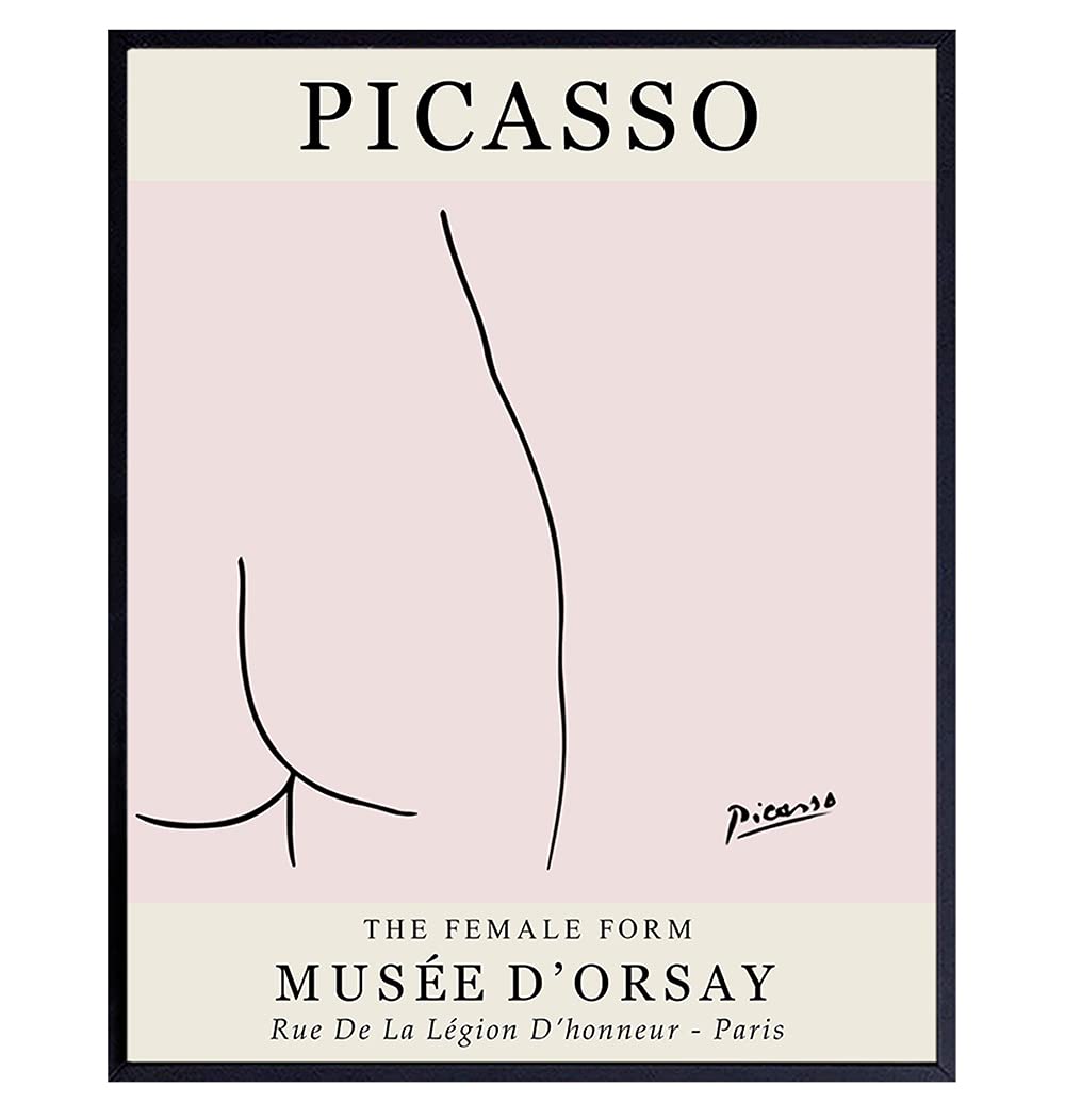 Pablo Picasso Poster 8x10 - Mid-Century Modern Wall Art - Minimalist Abstract Line Art - Museum Quality Print - Pink Bathroom Decor & Gallery Wall Art - Perfect Gift for Women | Home Office Living Room Bedroom Decor
