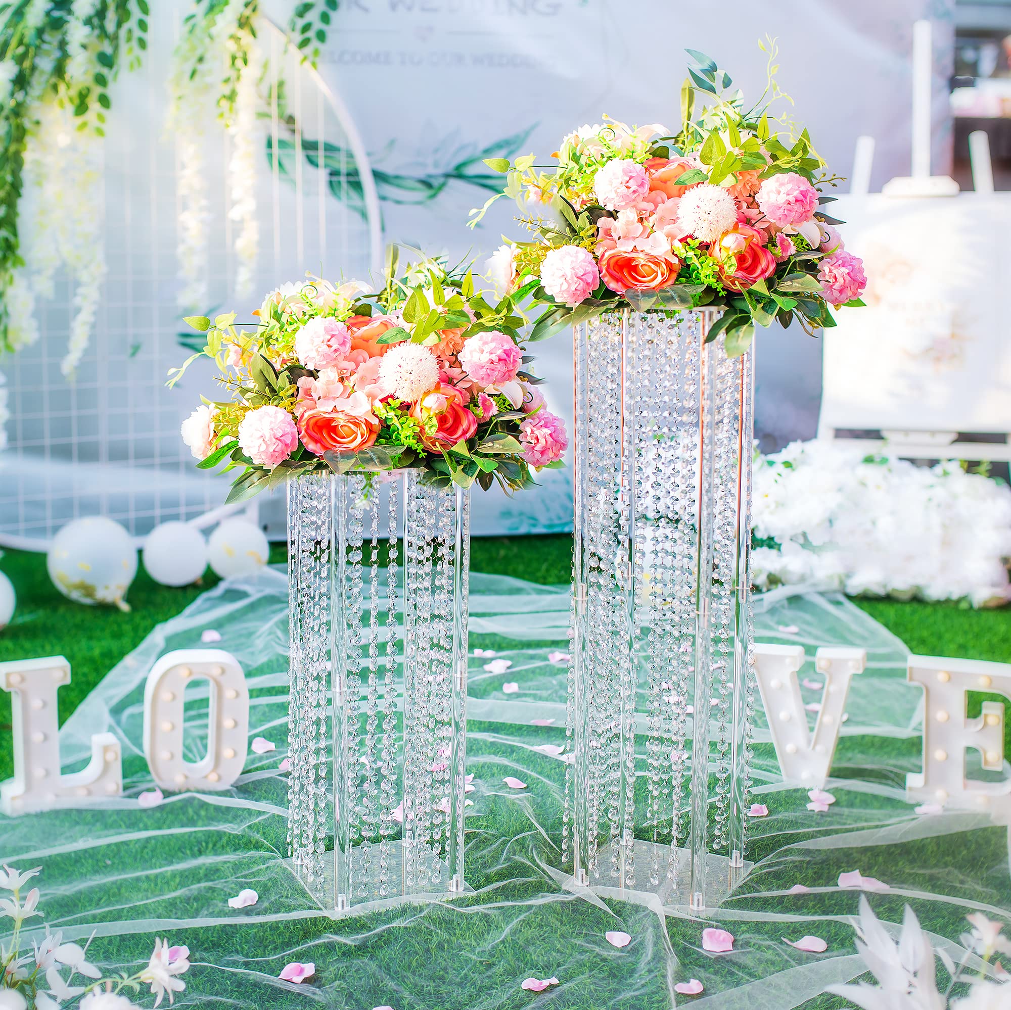 NUPTIO 10-Pack Clear Acrylic Rectangular Wedding Vases - 31.5 Inch Tall Elegant Centerpiece with Geometric Shape & Crystal Embellishment - Perfect for Wedding Decor, Party Table Arrangements, and Home Décor