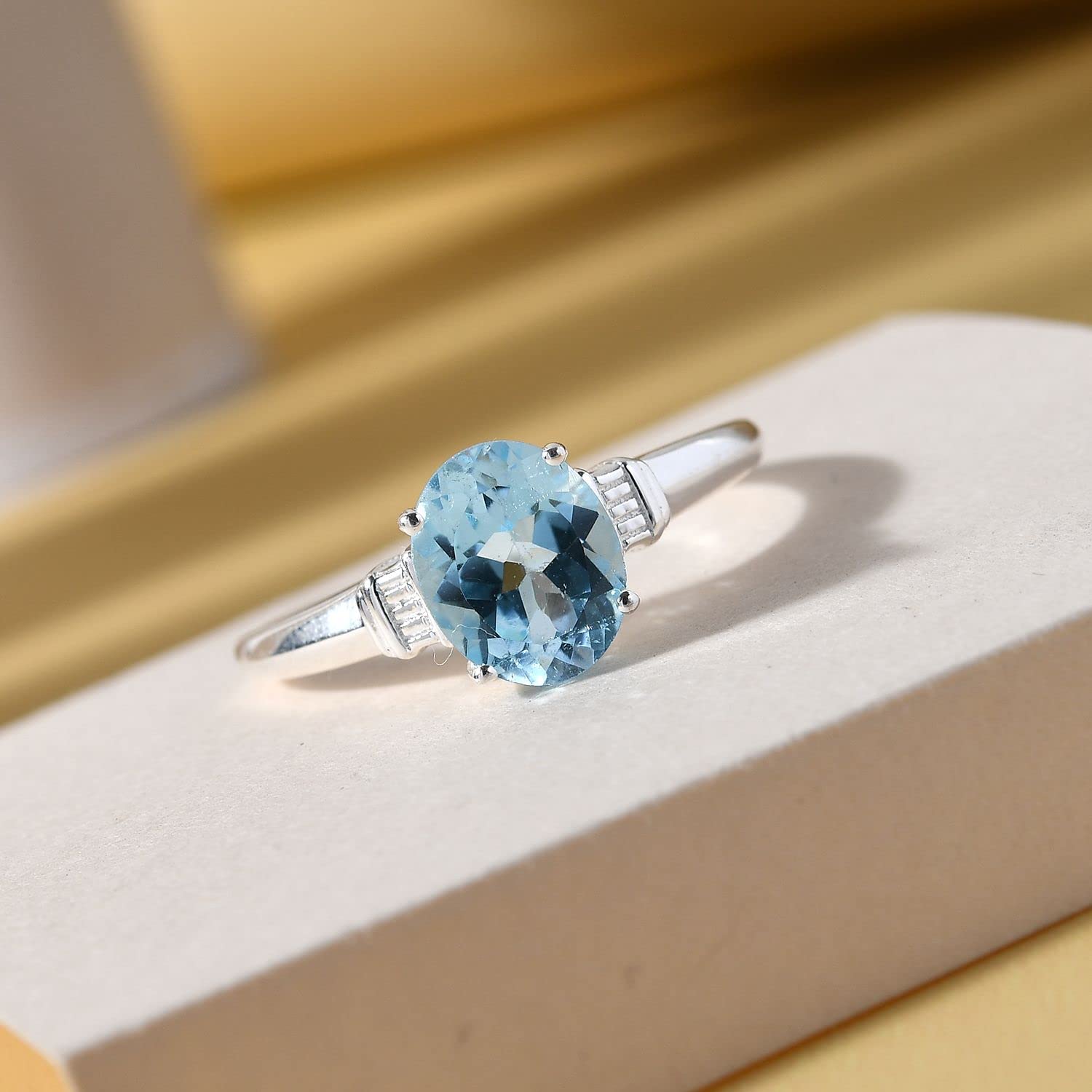 Sky Blue Topaz Solitaire Engagement Ring for Women - November Birthstone Jewelry in 925 Sterling Silver - Perfect Birthday Gift & Anniversary Present for Her