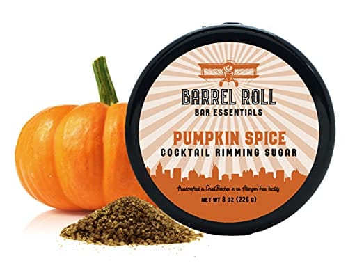 Barrel Roll Bar Essentials Fall Cocktail Rimmers - Bartender Accessories with Natural Ingredients, Pumpkin Spice Sugar (8 oz, 452 Servings) for Drink Garnishing & Glass Rimming - Perfect for Halloween Parties, Thanksgiving Cocktails & Autumn Mixology