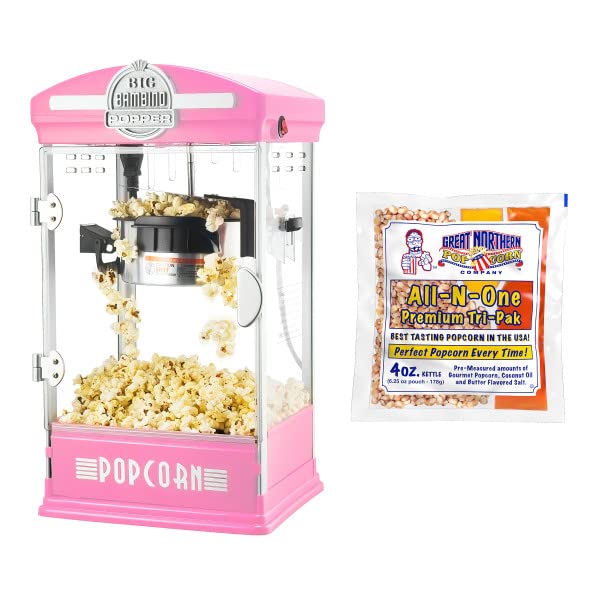 Great Northern Popcorn Machine - 4 Oz Kettle Popcorn Maker with 12 All-In-One Kernel Packs, Scoop & Bags, Pink - Perfect for Movie Nights, Parties & Home Theater Snacks