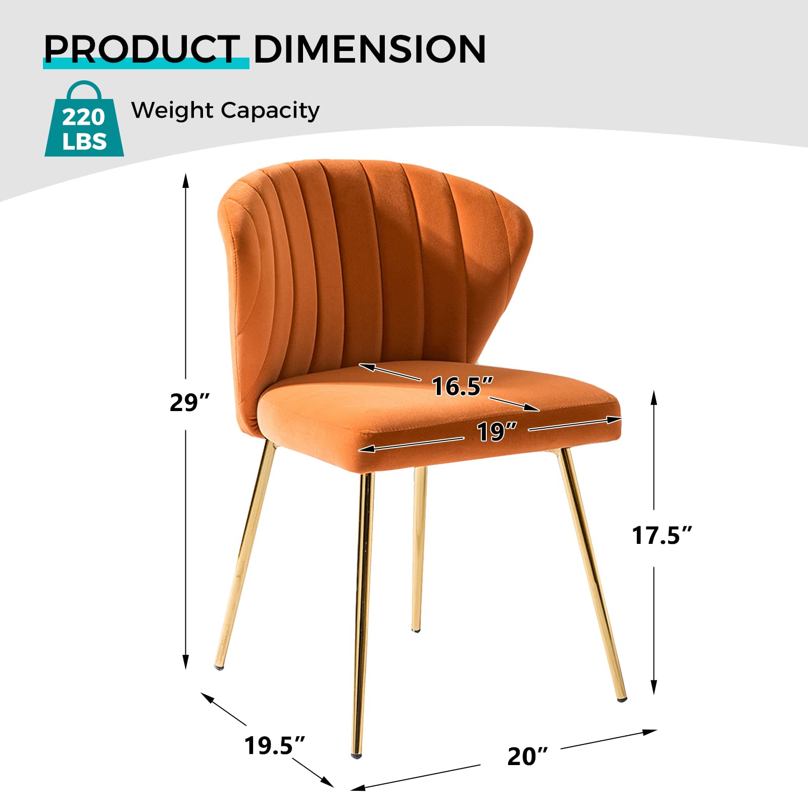 Modern Velvet Dining Room Chairs with Golden Metal Legs - Upholstered Tufted Back Accent Chair for Kitchen, Vanity, Patio & Beauty Room (Orange, 1-Pack) - Perfect for Small Spaces, Home Decor & Cozy Seating