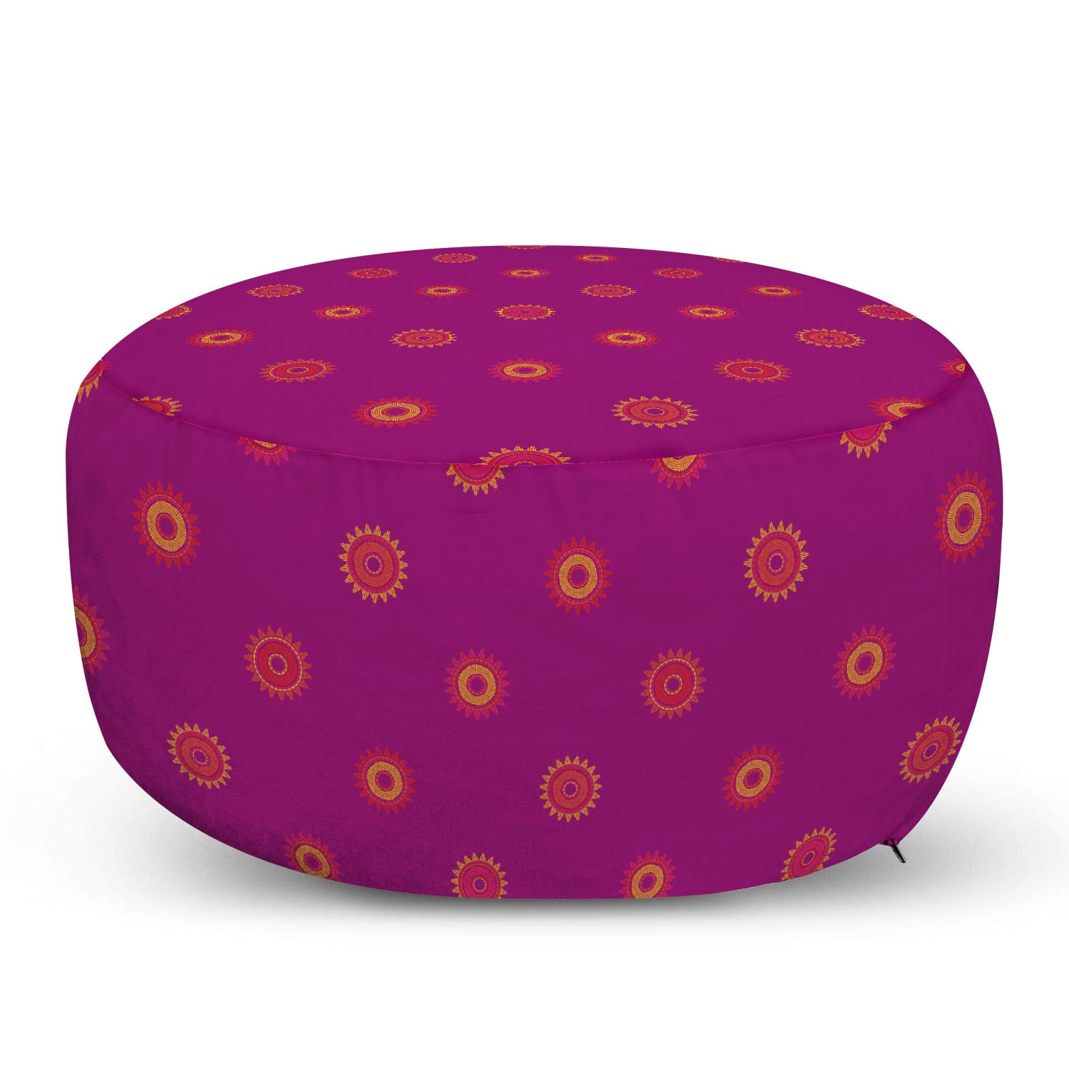 Ambesonne Sun Ottoman Pouf - Round Lines Nostalgic Solar Design on Warm Tone, Decorative Foot Rest with Removable Cover for Living Room & Bedroom - Dark Magenta & Dark Salmon - Perfect for Relaxing, Reading Nook, or Extra Seating