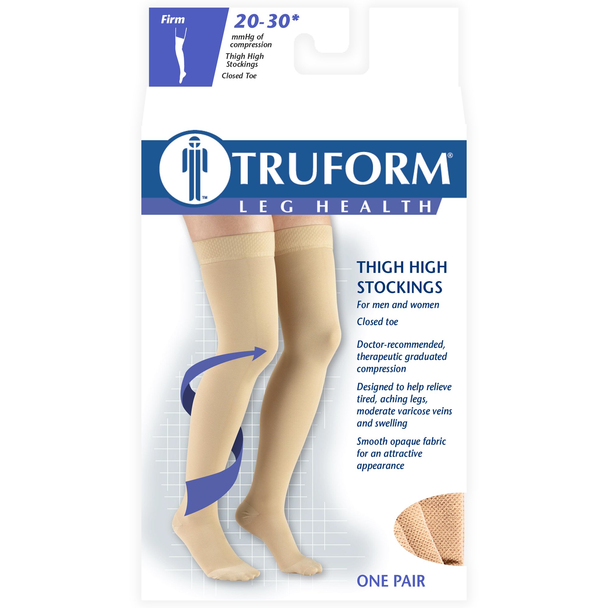 Truform 20-30 mmHg Compression Stockings for Men & Women - Thigh High Medical Socks with Dot Top & Closed Toe - Ideal for Circulation Support, Varicose Veins & Long Flights