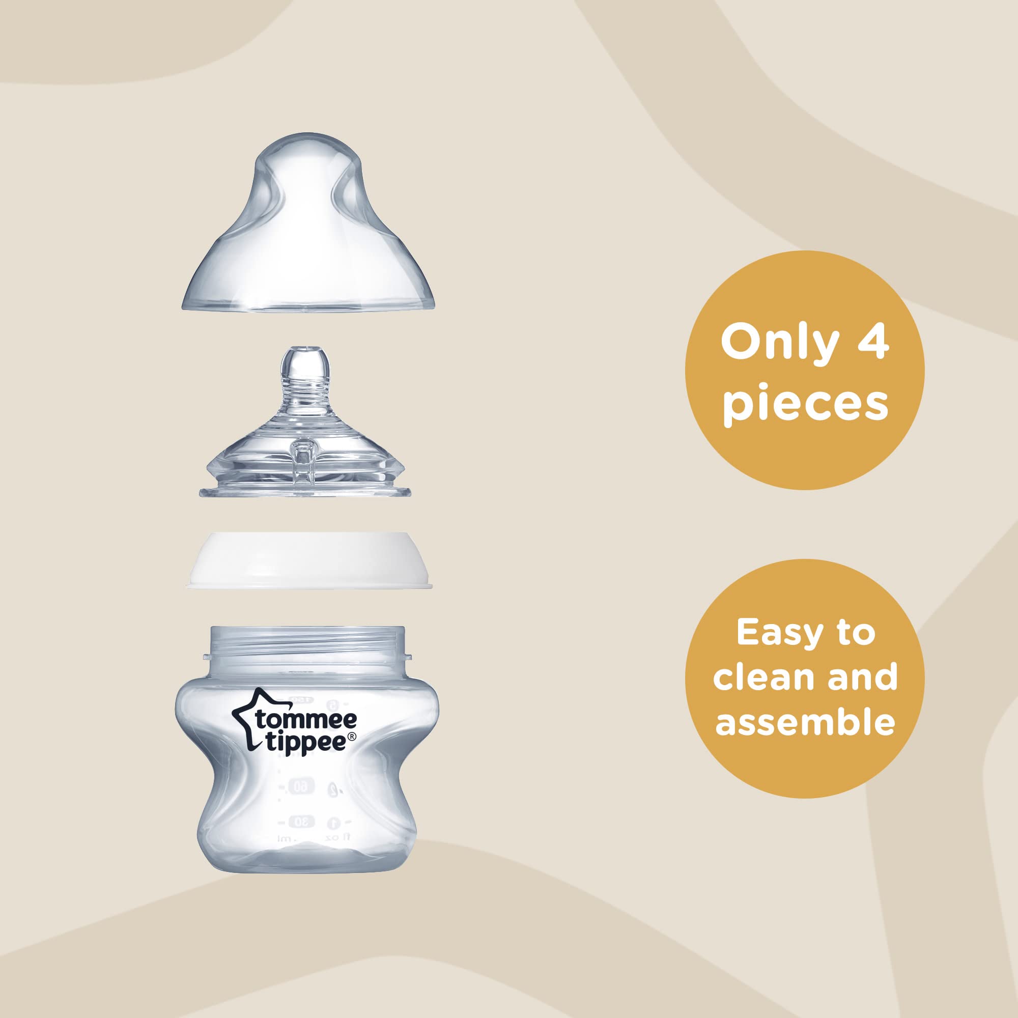 Tommee Tippee Closer to Nature 5oz Baby Bottles (6-Pack) - BPA-Free Newborn Feeding Bottles with Natural Feel Nipple - Perfect for Breastfed Babies at Home or On-The-Go