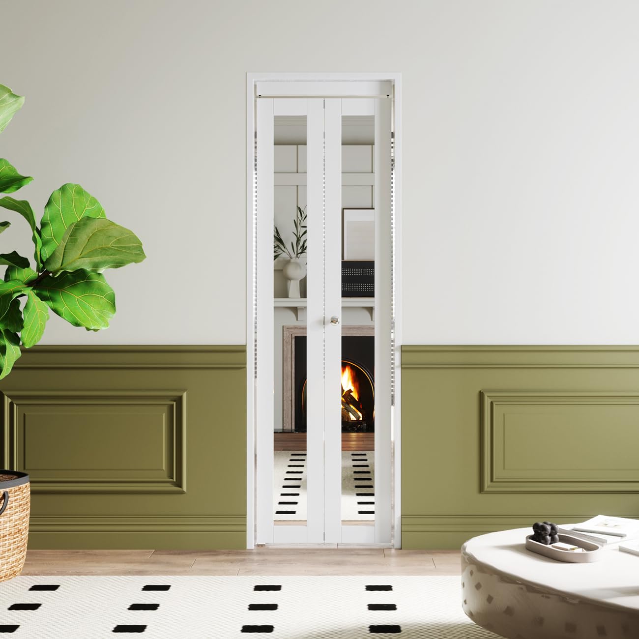 Barner Home 24x80 Inch White MDF Bi-Fold Closet Doors with Mirror & Hardware Kit - Space Saving Folding Doors for Bedroom, Walk-In Closet & Home Organization