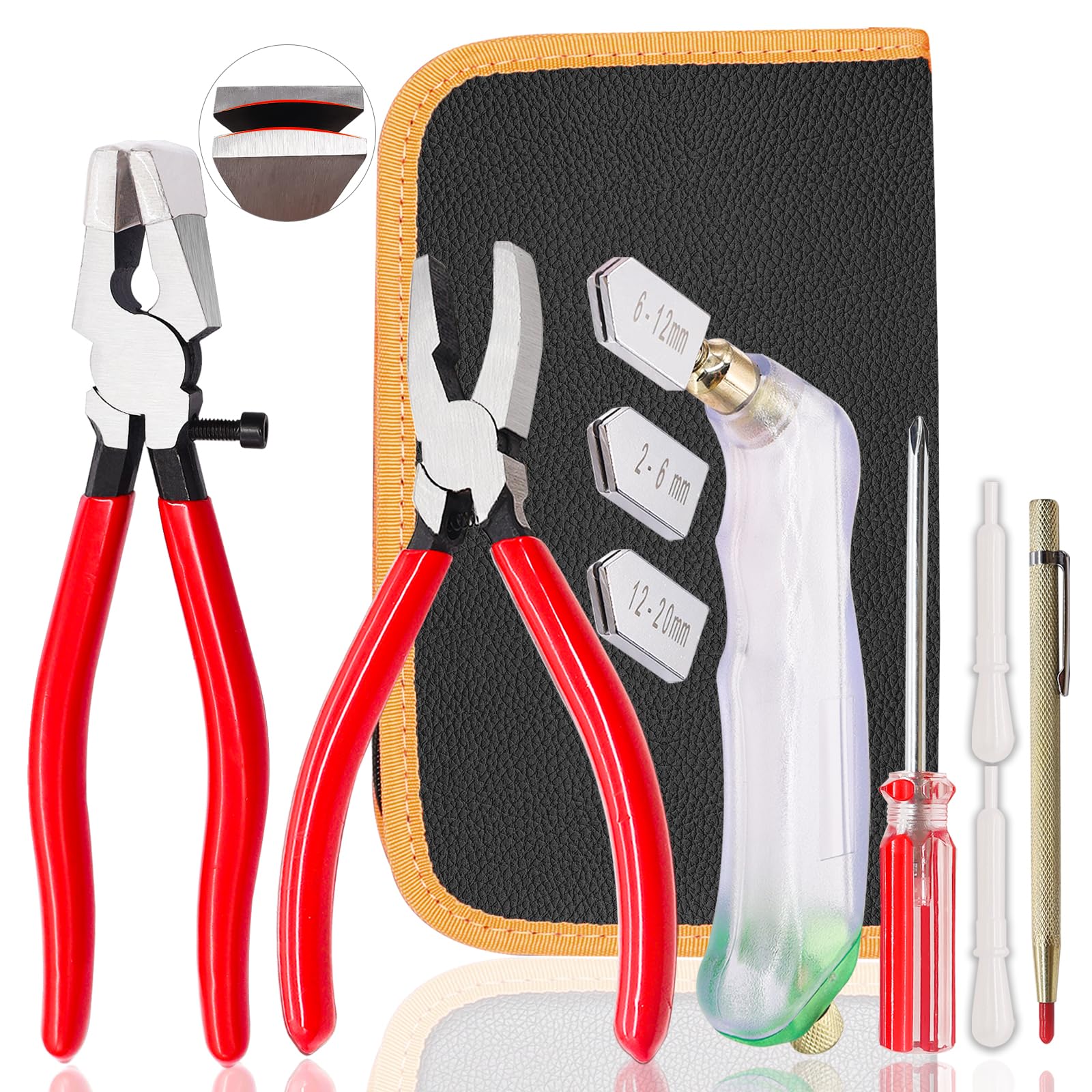 Weideer 10-Piece Glass Cutting Tool Kit - Professional Glass Cutter, Running Pliers, Grozer Pliers, Oil Feed, Engraving Pen & Screwdriver for Stained Glass, Mosaic & DIY Craft Projects