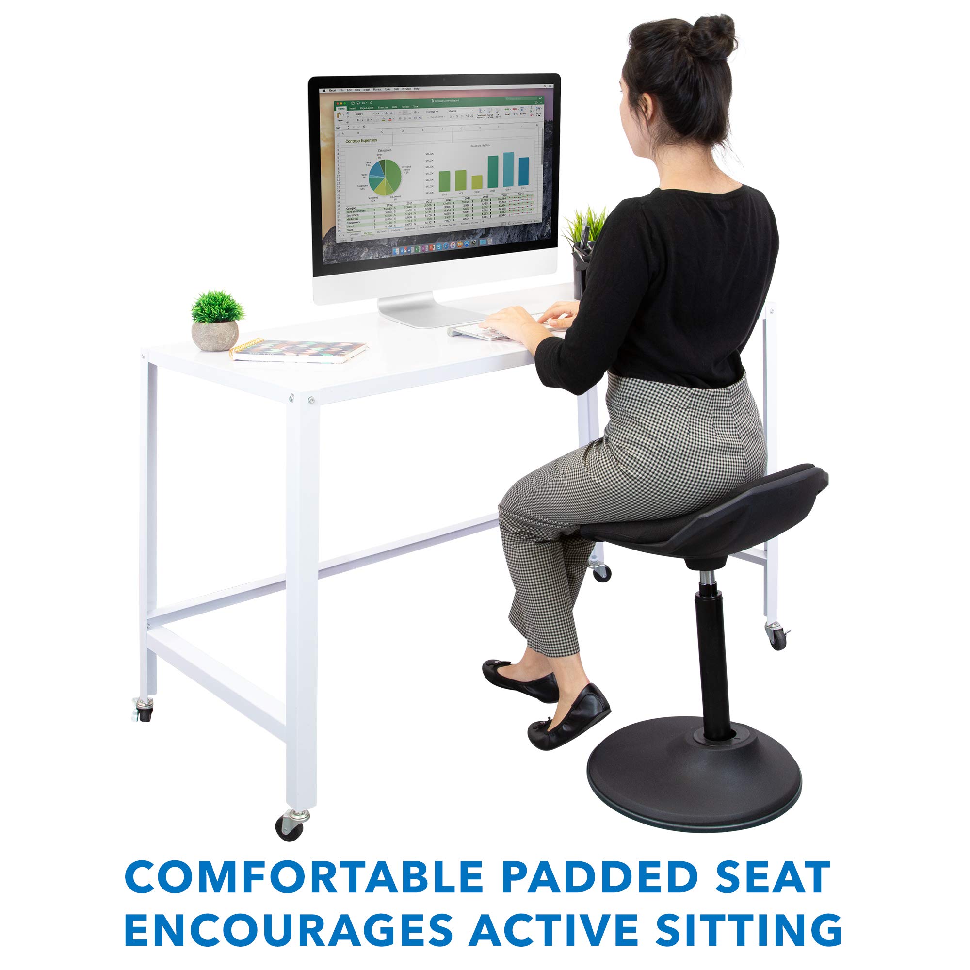 Mount-It! Ergonomic Sit Stand Stool with 360° Tilt - Adjustable Height Leaning Chair for Standing Desks, Airlift 360° Sit-Stand Balance Chair with Non-Slip Weighted Base (Black) - Perfect for Office, Home & Gaming Workstations