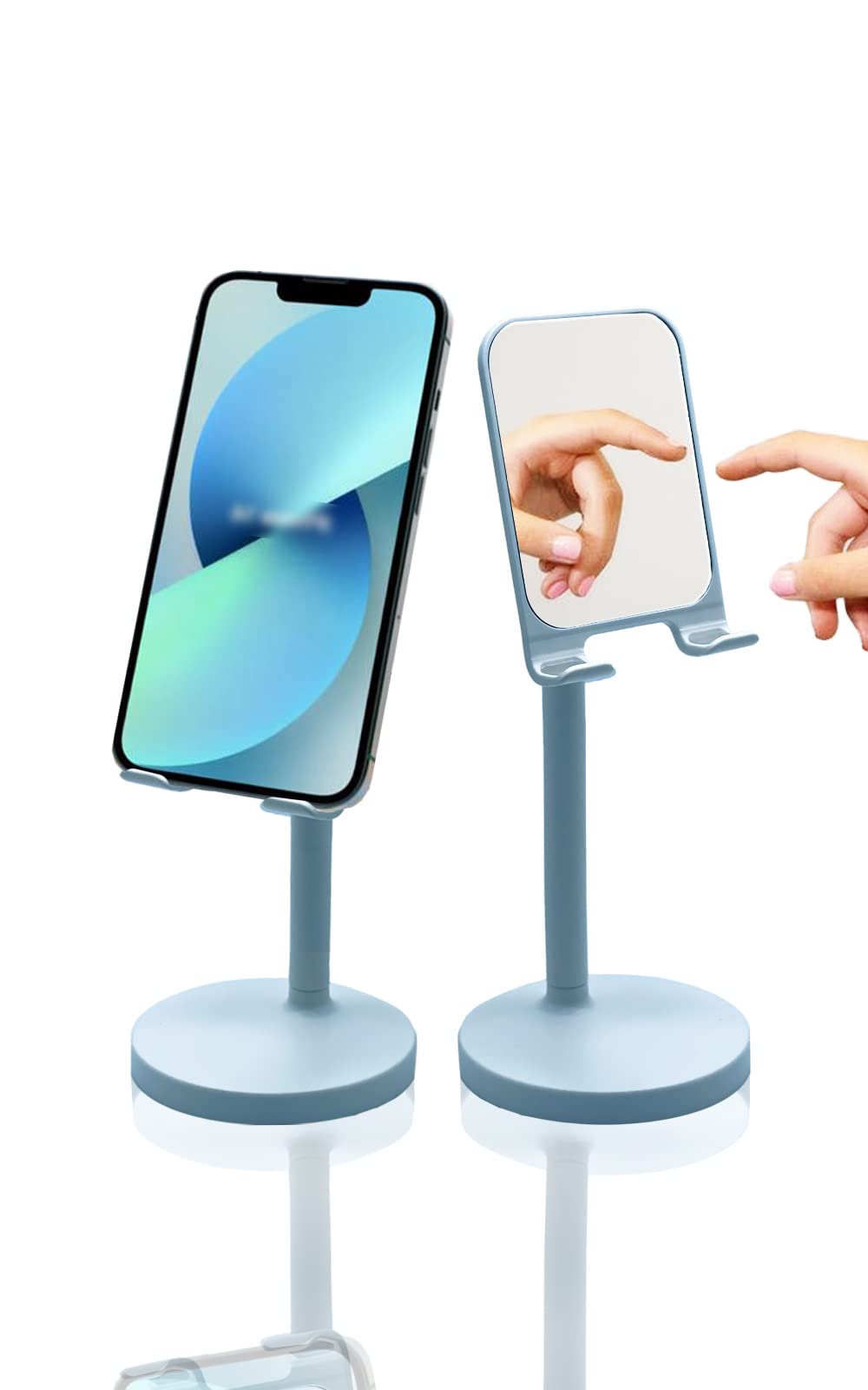 Adjustable Phone Stand with Mirror - Hands-Free Holder for Desk, Office & Travel - Blue