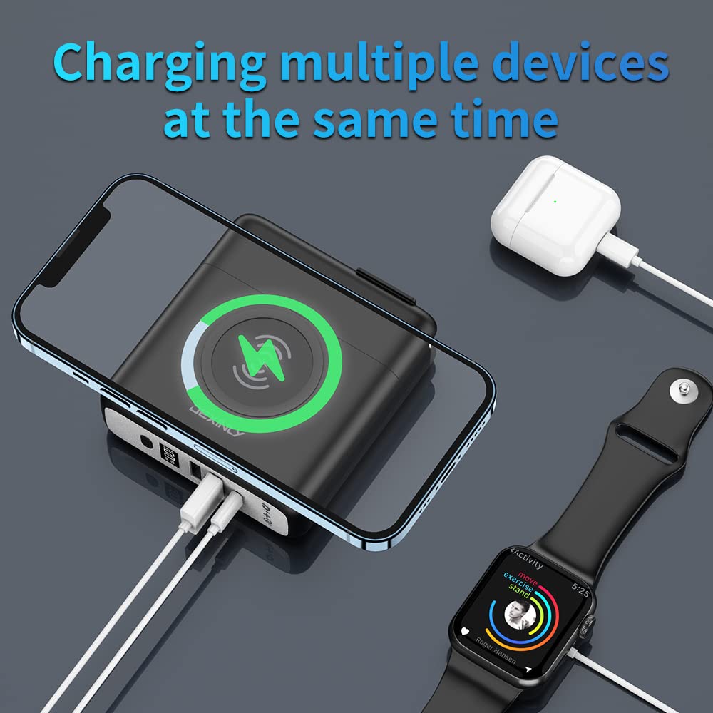 10000mAh 3-in-1 Portable Wireless Charger Power Bank with PD20W USB-C & QC3.0 USB-A Fast Charging | Travel Wall Charger & External Battery Pack for iPhone 15/14/13, iPad, Samsung Galaxy | Perfect for Travel, Office & Emergency Power Backup (Black)