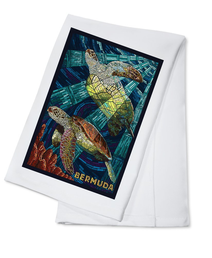 Bermuda Sea Turtles Mosaic Tea Towel - 100% Cotton Decorative Hand Towel for Kitchen & Home Decor | Perfect for Beach House, Coastal Decor & Eco-Friendly Gifts