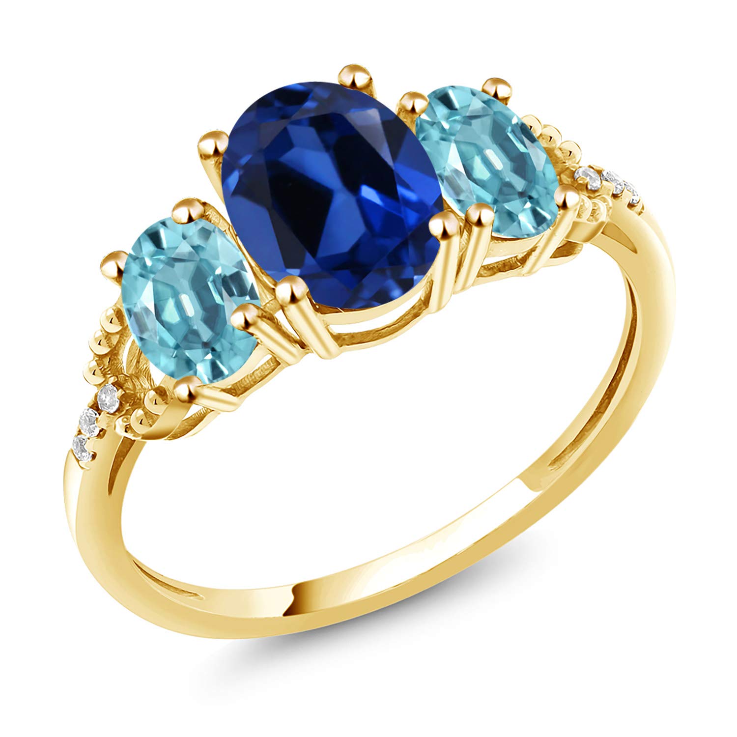 2.94 Ct Oval Blue Created Sapphire & Zircon 10K Yellow Gold Ring for Women | Elegant Engagement, Wedding, Anniversary Jewelry Gift
