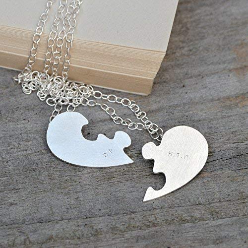 Handmade Sterling Silver Puzzle Heart Necklace - Interlocking Jigsaw Design for Couples, Best Friends & Romantic Gifts | Valentine's Day, Anniversary & Wedding Jewelry