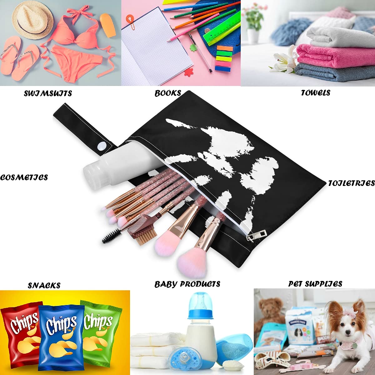 Visesunny Handprint 2Pcs Wet Bags with Zippered Pockets - Washable & Reusable Large Diaper Organizer for Baby Care, Travel, Beach, Gym - Perfect for Strollers, Daycare, Swimsuits, Toiletries & Dirty Clothes Storage