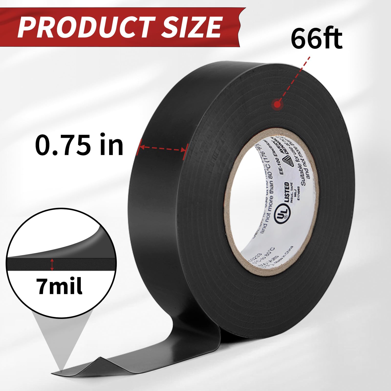 Premium UL/CSA Listed PVC Electrical Insulation Tape - ¾ in x 66 ft Black Vinyl Tape for Wiring, Repairs & Automotive Use (100 Rolls) - Ideal for Home DIY, Electricians & Industrial Equipment Maintenance
