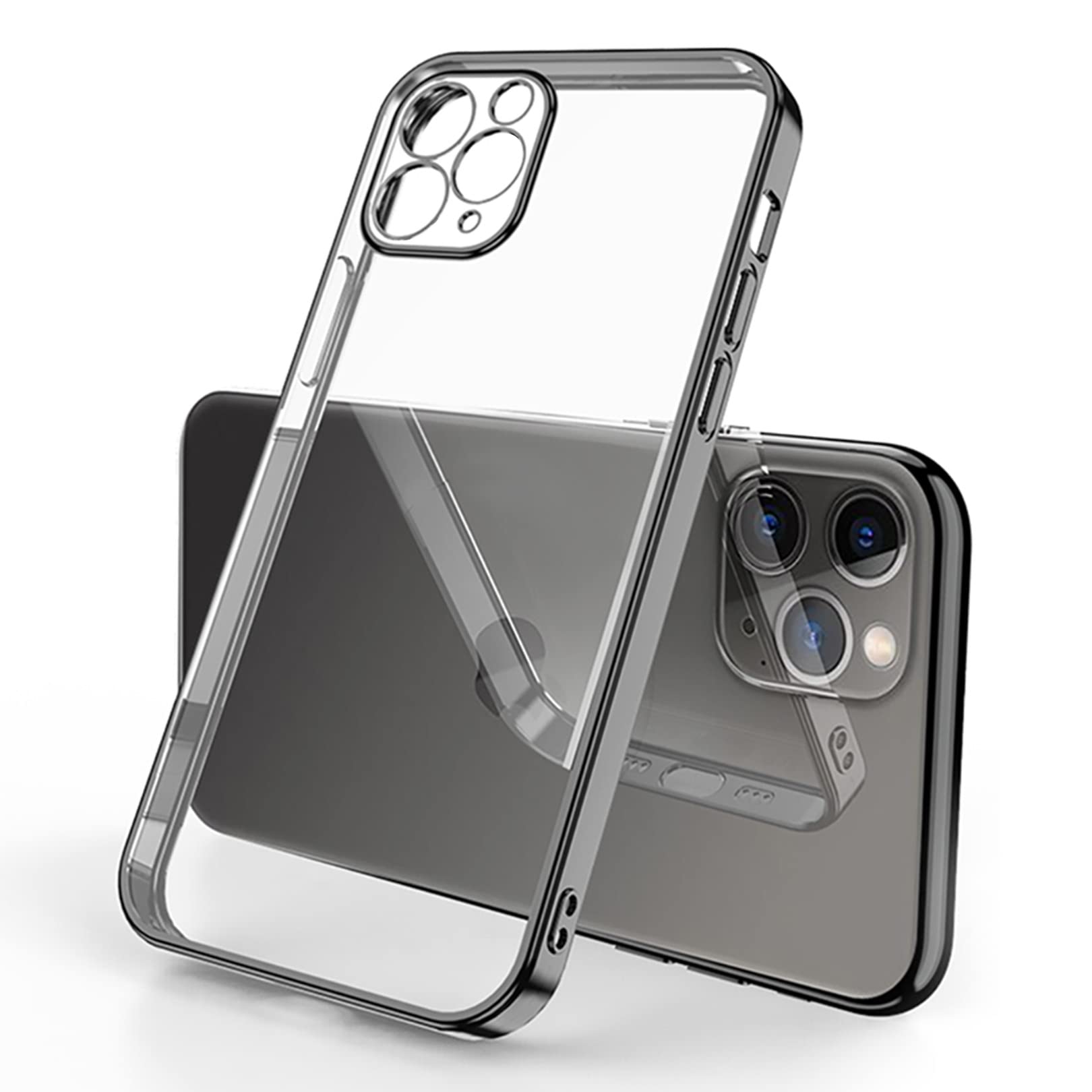 ZEZHOU iPhone 11 Pro Max Clear Case with Camera Lens Protector - Anti-Yellowing, Electroplated Edge & Shockproof Silicone Bumper - Slim Protective Cover for iPhone 11 Pro Max 6.5