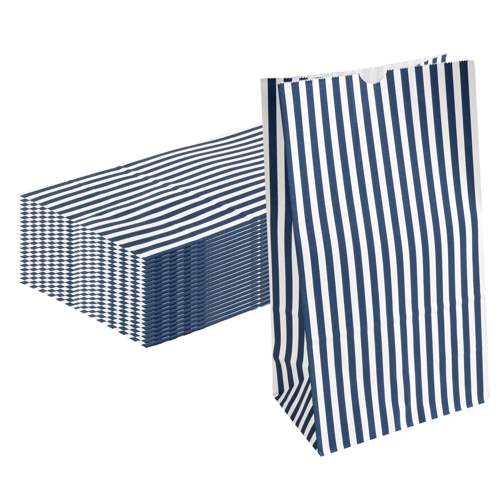 Premium Blue and White Striped Paper Bags - 12 lb Weight Capacity, 7 x 4.25 x 12.5 Inches (100 Count Box) - Perfect for Gift Wrapping, Party Favors, and Retail Packaging