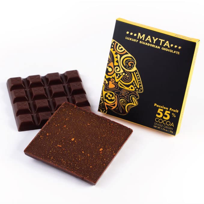Mayta Gourmet Dark Chocolate Bars 55% Cacao with Passion Fruit - Ecuadorian Fine Aroma Cocoa - Exotic Fruit Chocolate Gift - 12 Pack (50g Each) for Gifting, Dessert Pairing & Gourmet Snacking