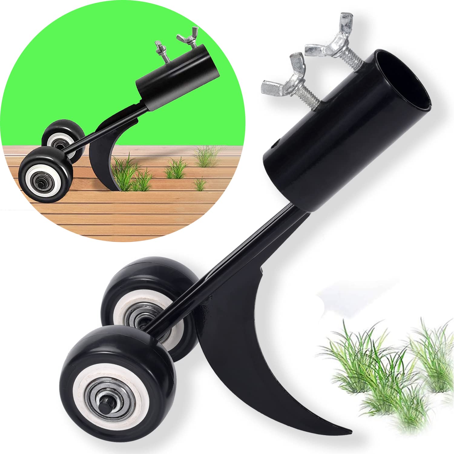 Stand Up Weeding Tool with Wheels - Ergonomic Crevice Weeder for Garden, Patio, Lawn & Driveway - Perfect for Sidewalk Cracks, Backyard Maintenance & Weed Removal