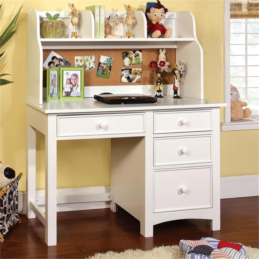Roseberry Kids 4-Drawer Solid Wood Study Desk in White - Perfect for Homework, Drawing & Organizing School Supplies in Bedroom or Playroom