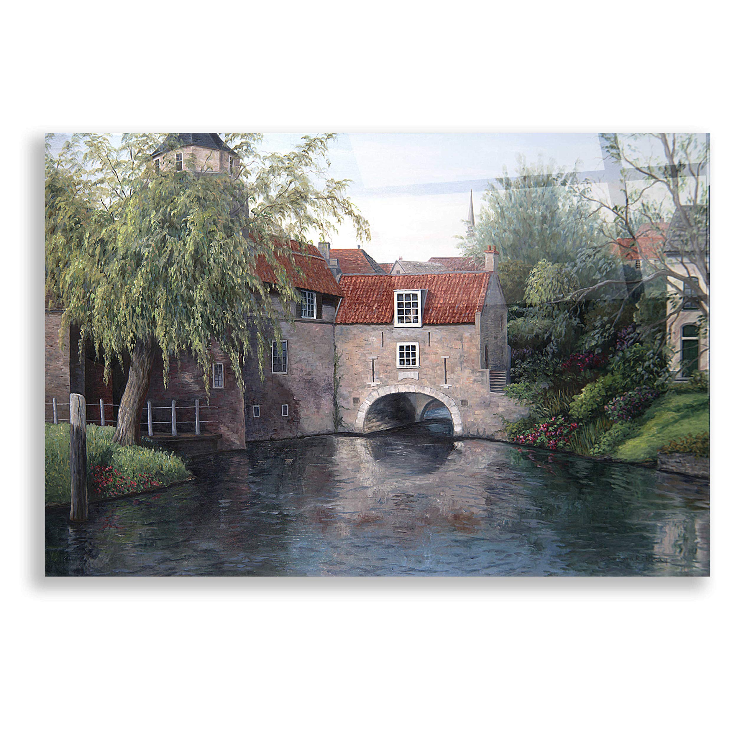 Barbara Felisky 'House with Bridge' Acrylic Glass Wall Art - 24x16 Inches Modern Home Decor for Living Room, Bedroom & Office