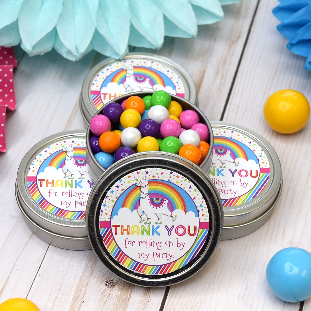 Colorful Rainbow Llama Roller Skating Thank You Stickers for Kids - 40 Pack 2 Inch Round Party Labels by AmandaCreation - Perfect for Birthday Favors, Envelope Seals, Goodie Bags & Scrapbooking