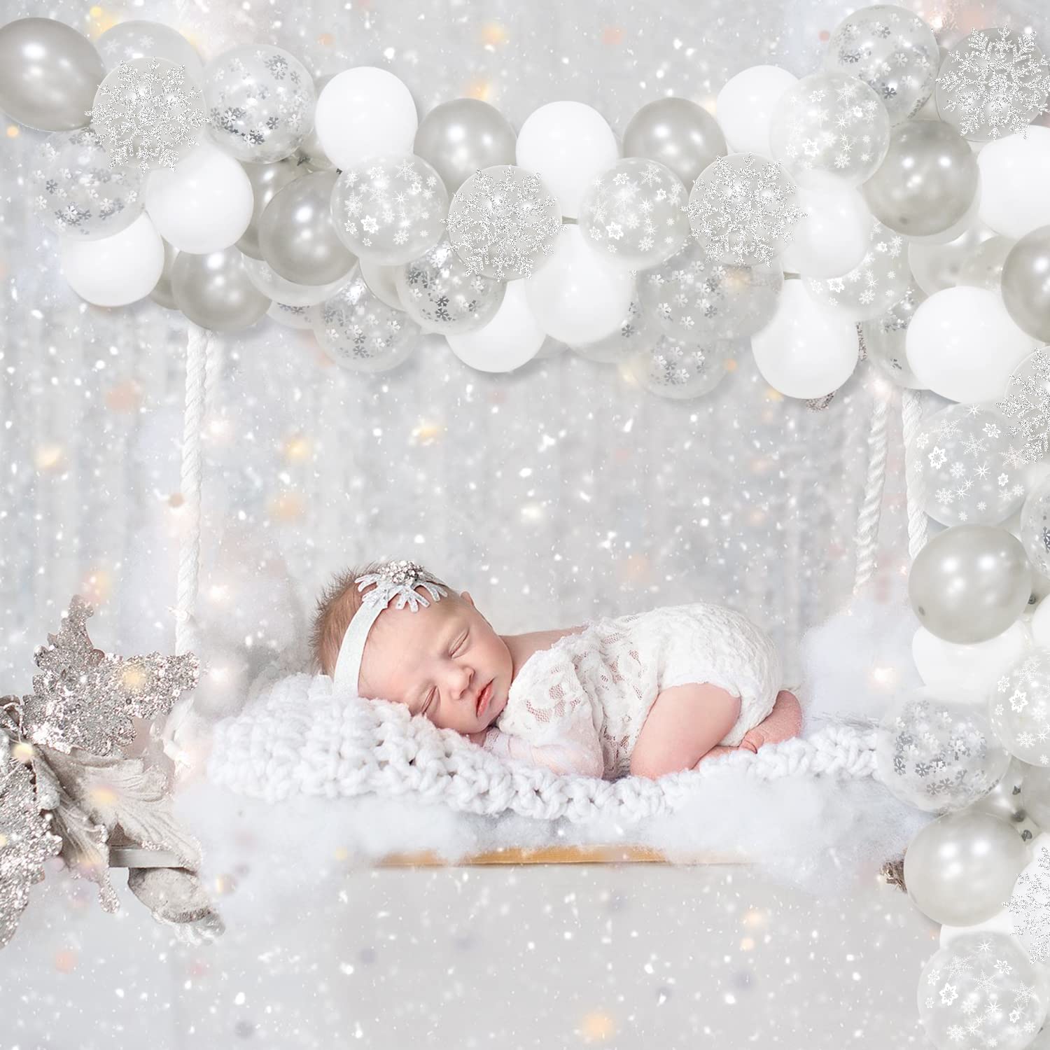 Silver Snowflake Balloons Garland Arch Kit with Confetti - Winter Wonderland Party Decor for Baby Shower, Birthday & Holiday Celebrations | Perfect for Indoor Winter Weddings, Christmas Decorations & New Year's Eve Parties