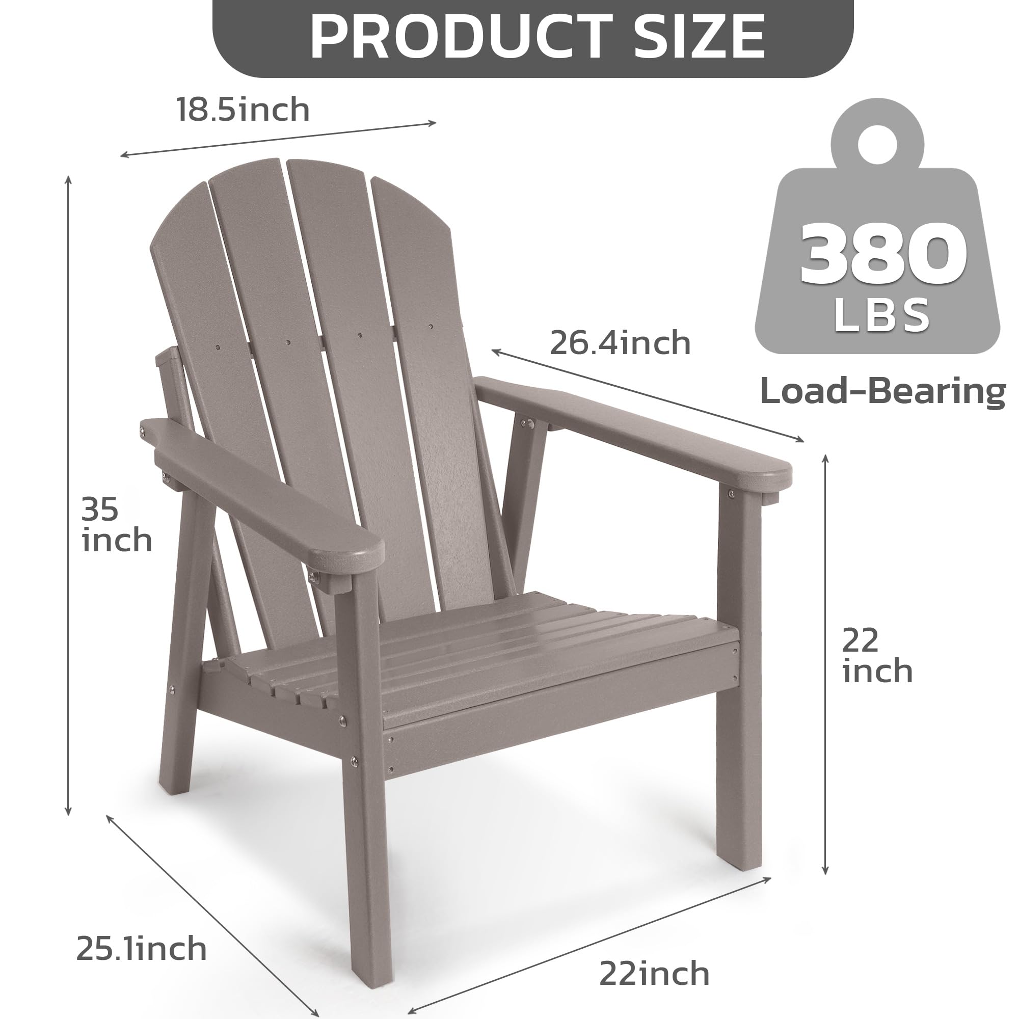 Premium HDPE All-Weather Adirondack Chair Set of 2 - Durable Outdoor Patio Chairs for Fire Pit, Lawn, Deck & Poolside - Perfect for Backyard Relaxation, Garden Lounging & Outdoor Entertaining