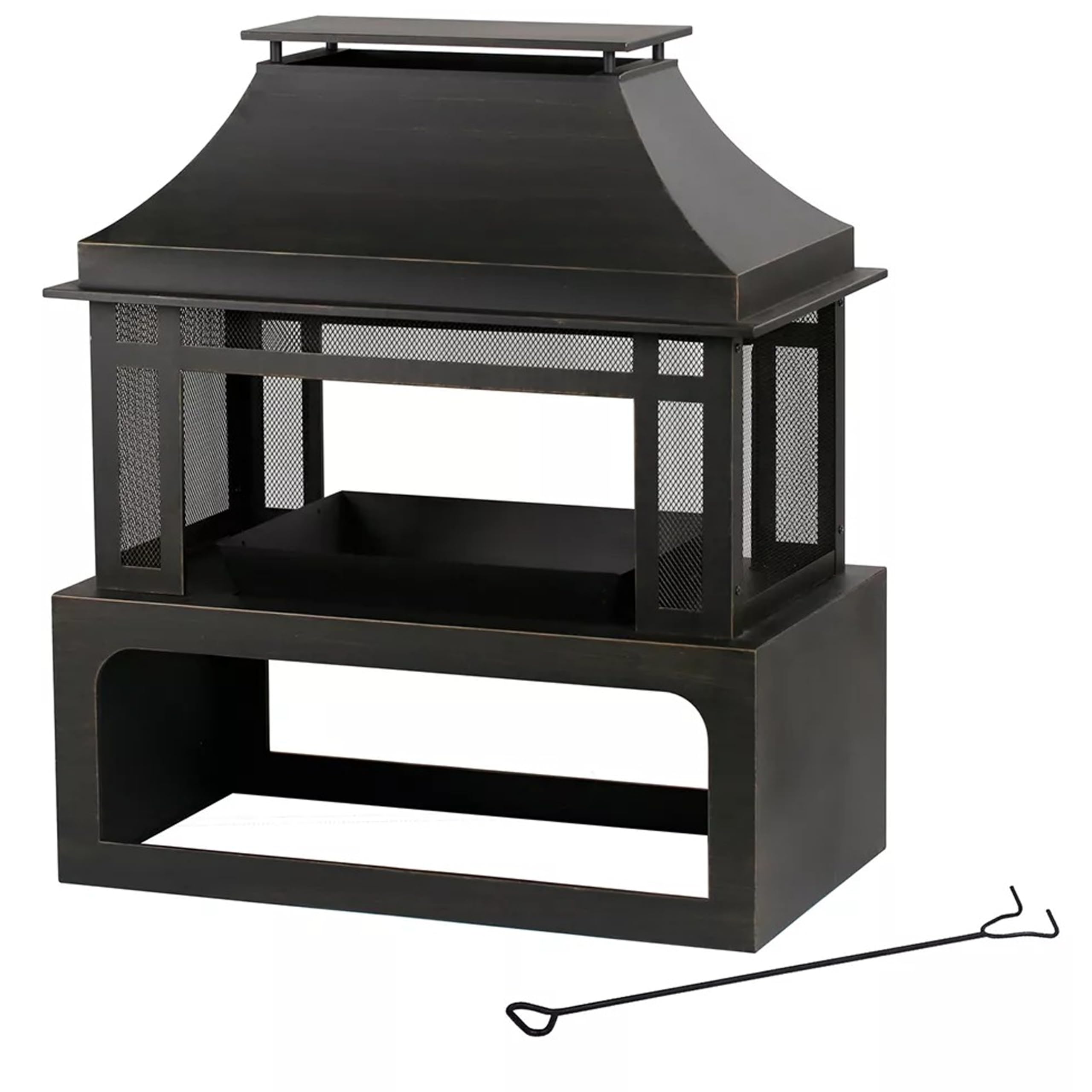 Black SRLF370 Wood Burning Fireplace with Log Rack & Tool Set - Classic Indoor/Outdoor Fireplace for Patio, Backyard, and Living Room Heating