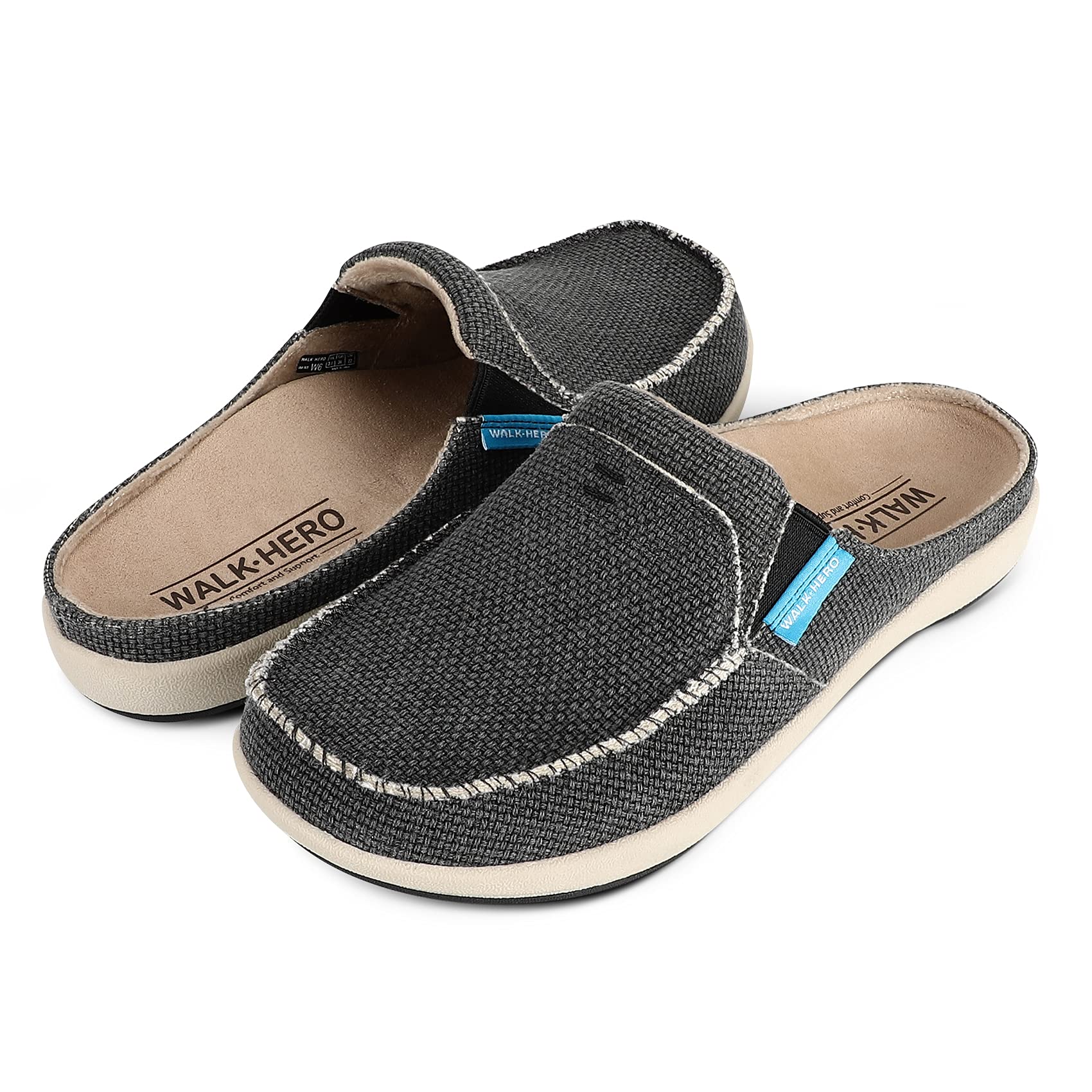 Women's Arch Support Slippers - Comfortable Canvas House Shoes with Velvet Lining, Slip-On Clog Mules for Indoor & Outdoor Use - Anti-Skid Rubber Sole - Perfect for Relaxing at Home, Running Errands or Light Outdoor Activities