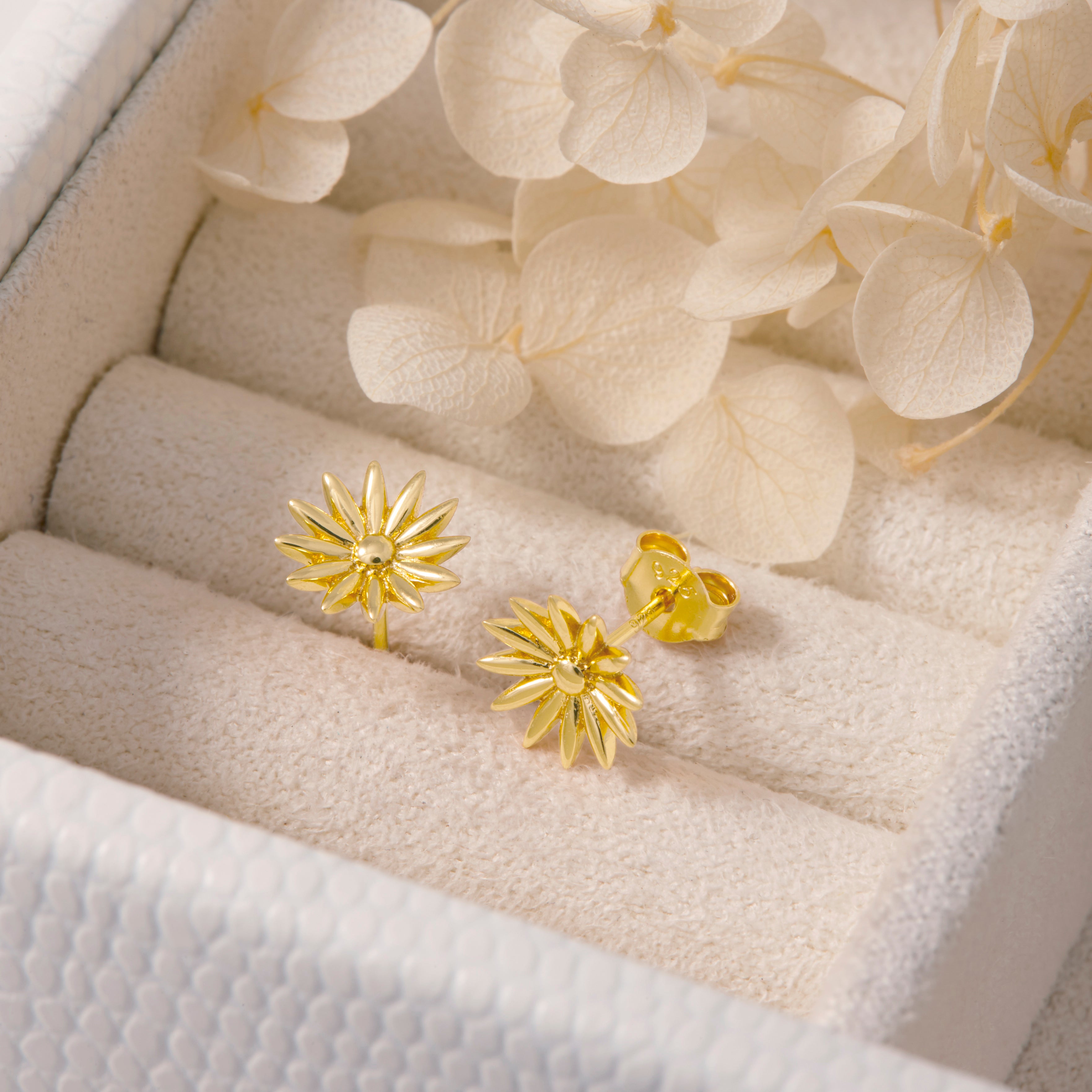 Spring Floral Gold Stud Earrings for Women - Elegant Rose Gold Dainty Flower Studs for Everyday Wear, Gift, Wedding & Party