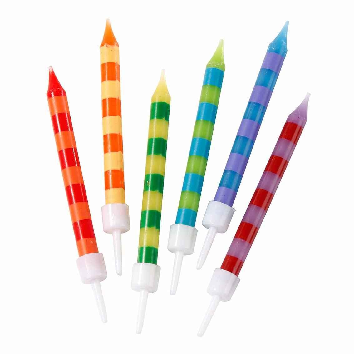 Vibrant Rainbow Birthday Cake Candles with Holders | 24-Pack Cupcake Toppers for Kids Party Decorations, Birthday Celebrations & Festive Events – Perfect for Birthday Cakes, Cupcakes, and Dessert Table Displays
