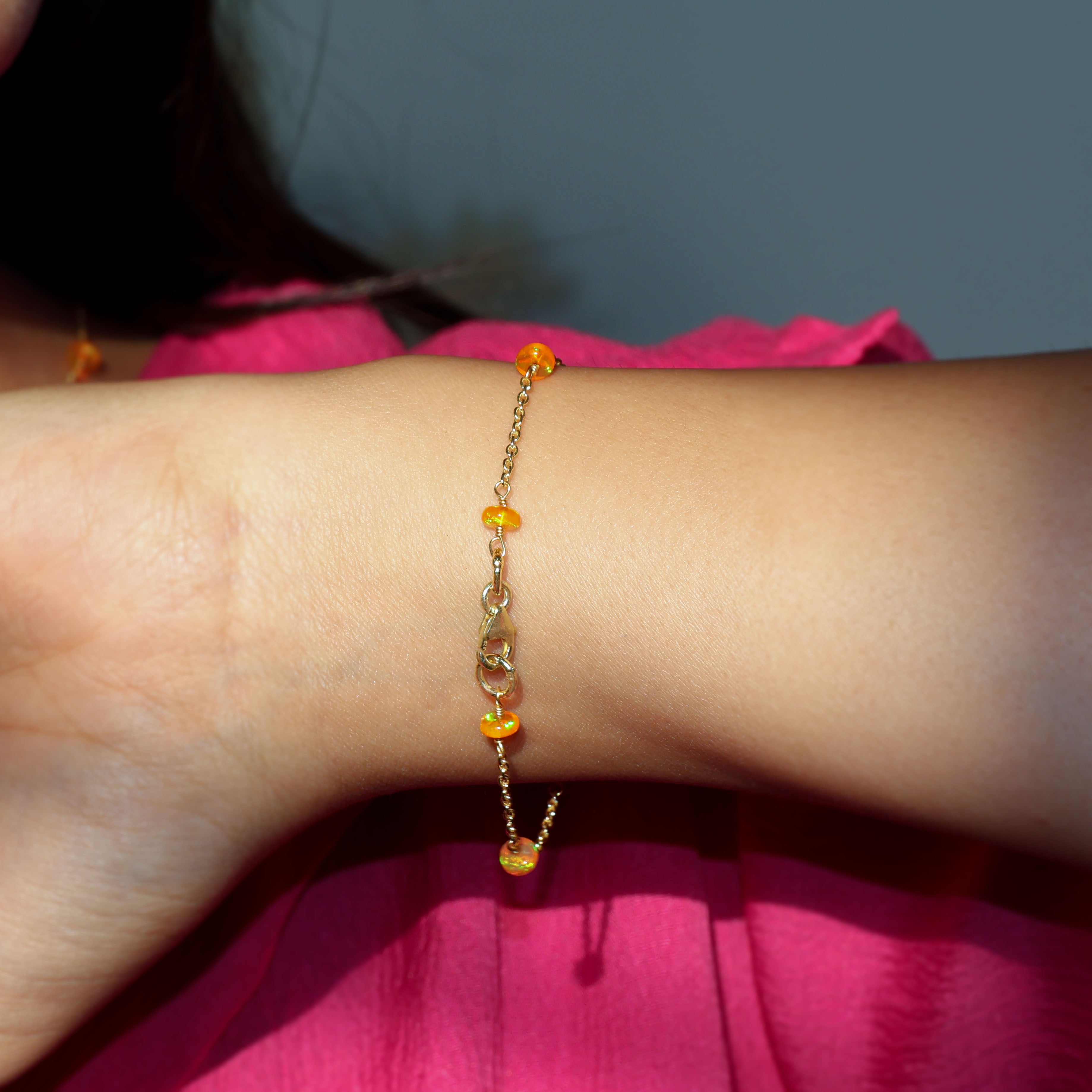 Natural Orange Opal Rondelle Beaded Bracelet - Minimalist Chain Jewelry for Women - Boho Chic Handmade Beaded Wristband for Everyday Wear & Special Occasions