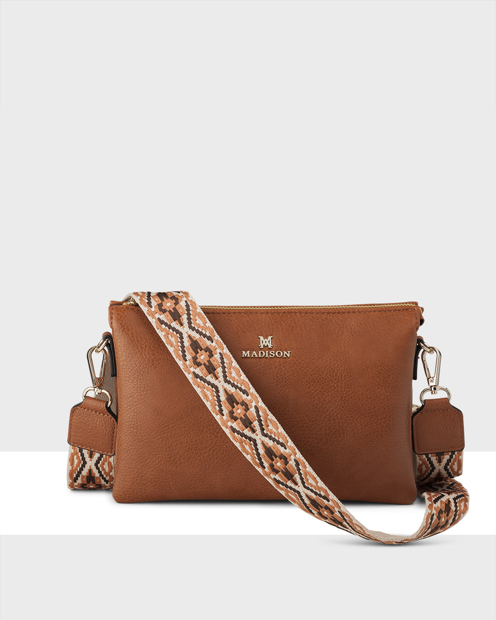 Avery 3 Compartment Crossbody Bag with Adjustable Aztec Print Strap - Stylish & Functional Purse for Women, Travel, Shopping & Daily Use