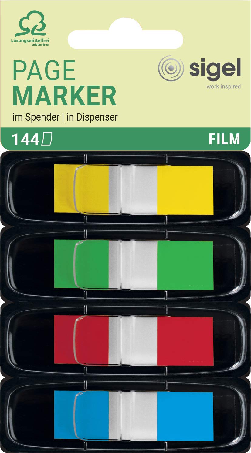 HN495 Transparent Sticky Page Markers with Colored Tips - 144 Removable Index Tab Flags, 0.47 x 1.69 inches - Convenient Separable Dispenser for Books, Files & Office Organization