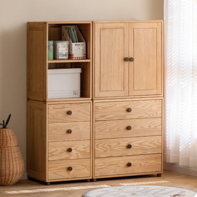 Solid Oak Wood Modern Nordic Kids Storage Cabinet - Multifunctional Organizer for Toys, Books & Clothes | Perfect for Nursery, Playroom & Bedroom Organization