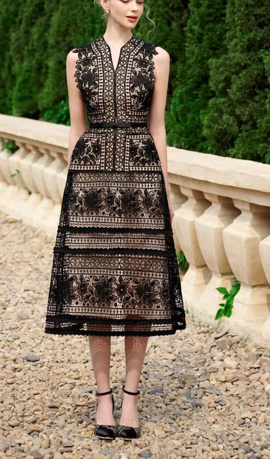 Elegant A-Line Sleeveless Silk Lace Midi Dress for Women - Perfect for Weddings, Cocktail Parties & Special Occasions